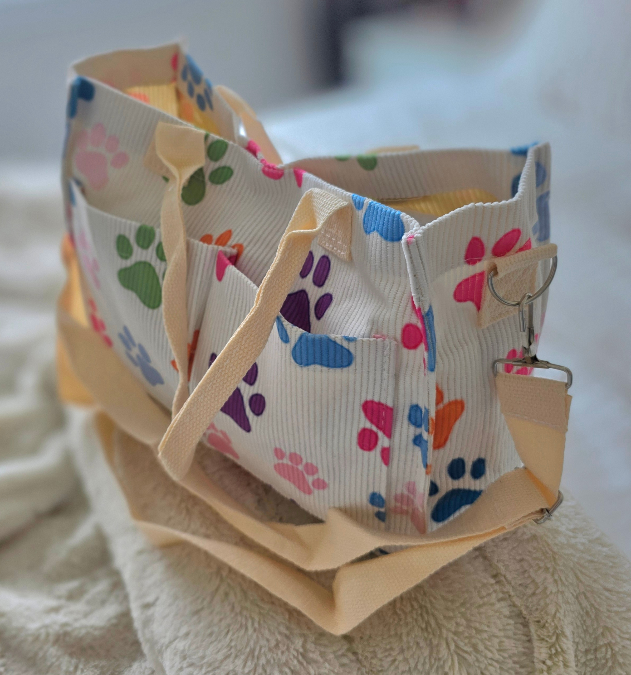 Ladies-Medium-Summer-Colorful "Paw Print" Corduroy Tote Bag - photo 2