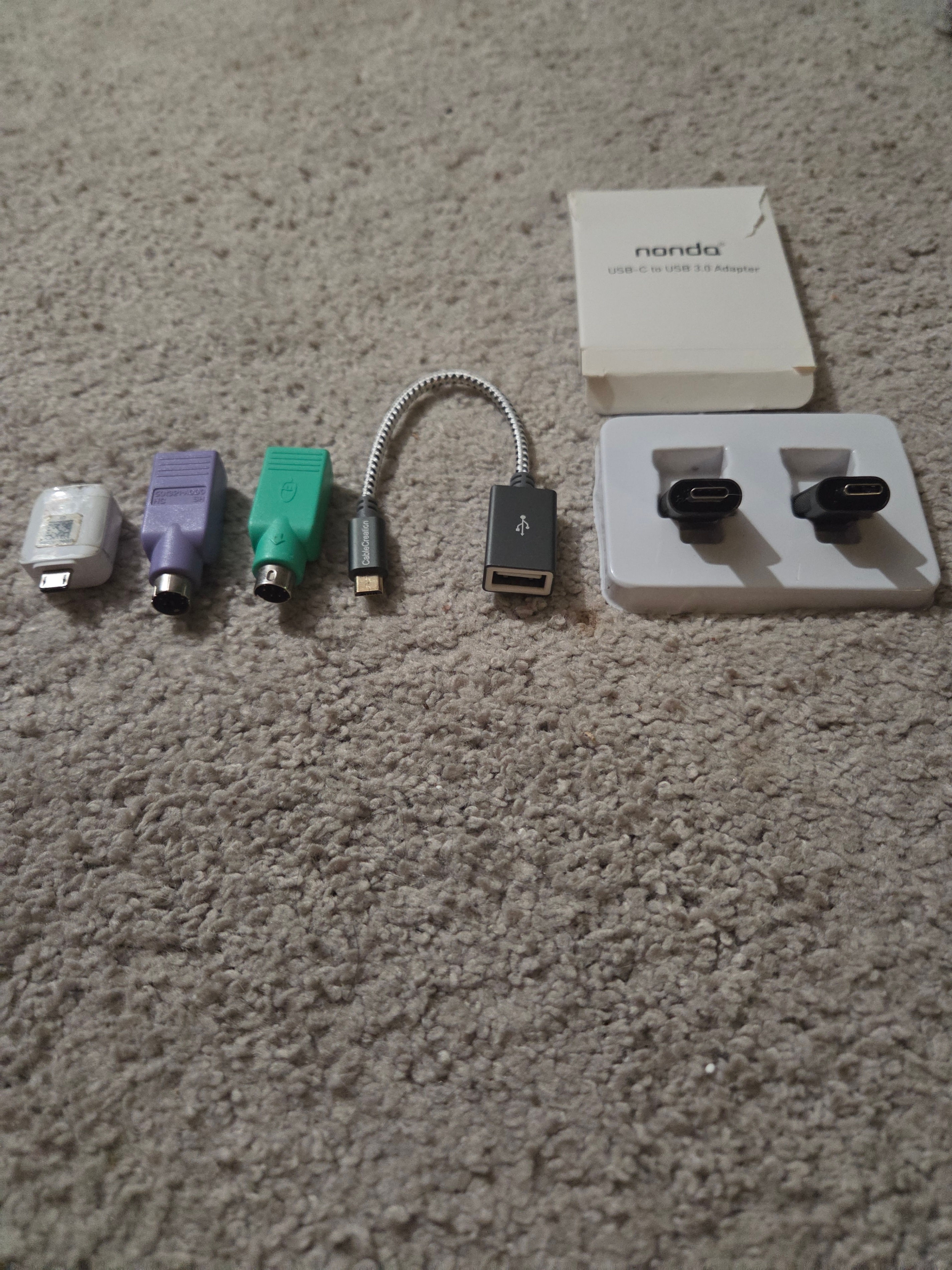 6 USB Adapters / Dongles: USB-C OTG, Micro-USB OTG Samsung, PS/2