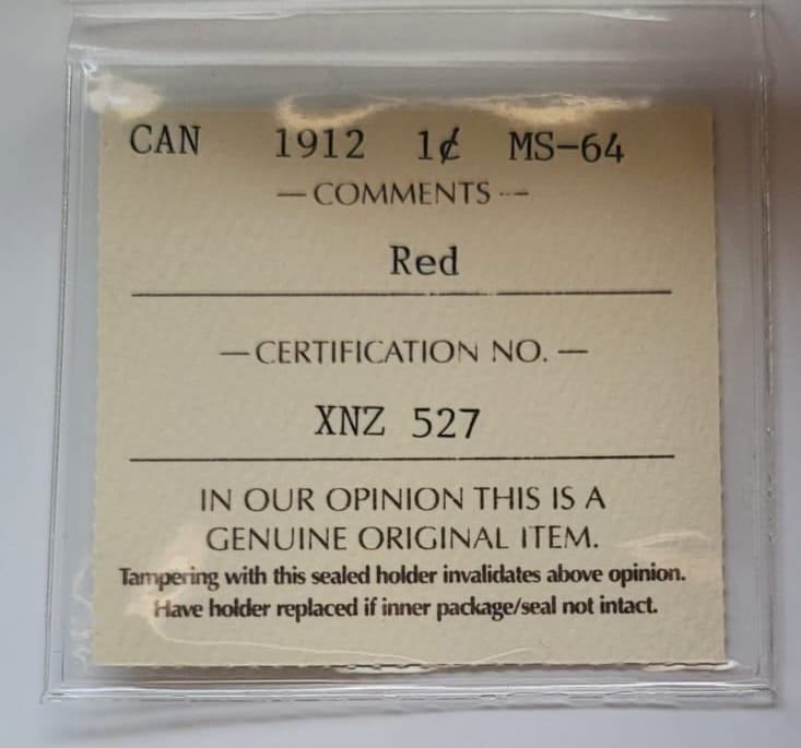 1912 Canada Large Cent King George V ICCS MS64 Red Certified - photo 4