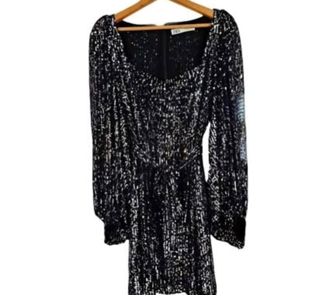 Zara Black Charcoal Long Sleeved Sequin Dress - photo 4