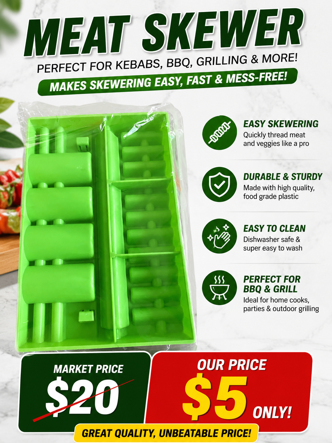 BBQ Meat Skewer Maker | Kebab Skewer Tool | Retail $20 | Only $5 - photo 4