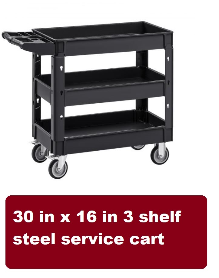 30 in x 16 in 3 shelf steel service cart