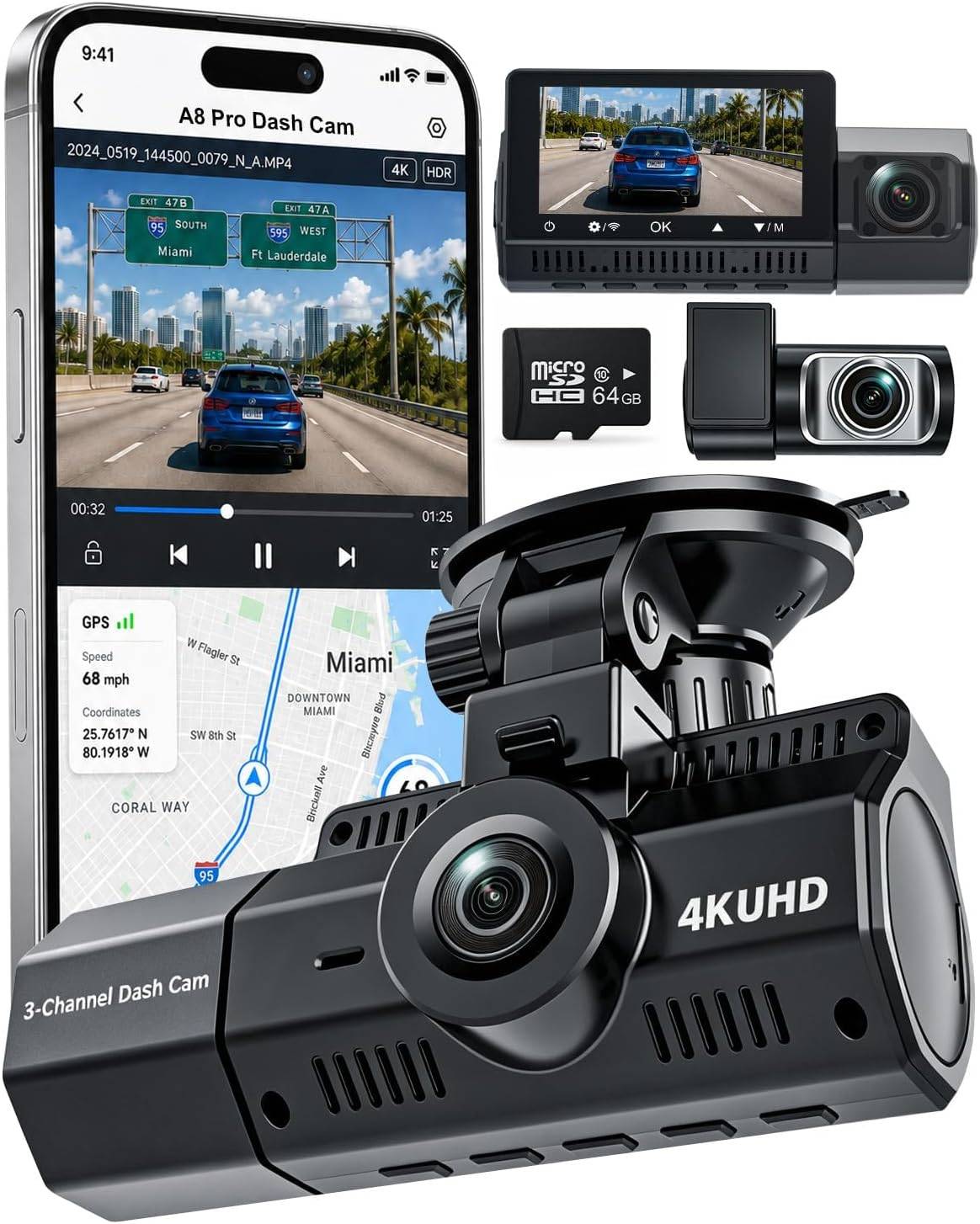 4K+2.5K+2.5K Dash Cam