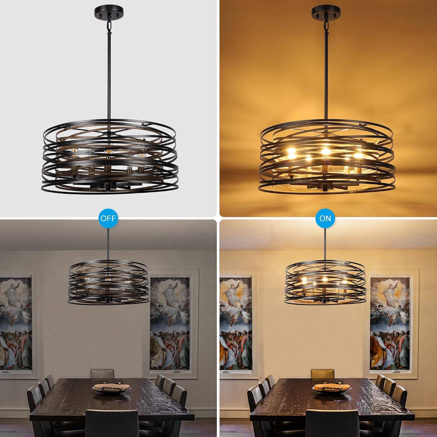 Farmhouse Dining Room Light Fixture, 5-Light Antique Chandelier