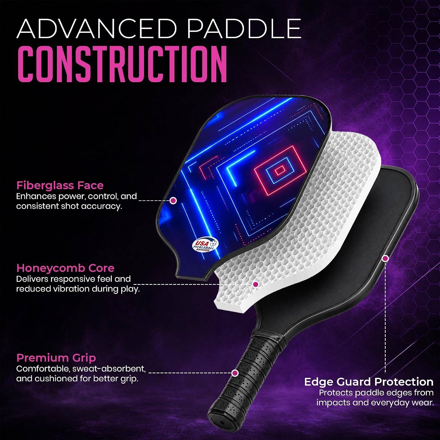 Pickleball Paddles Set of 2, USAPA Approved Fiberglass Surface - photo 4