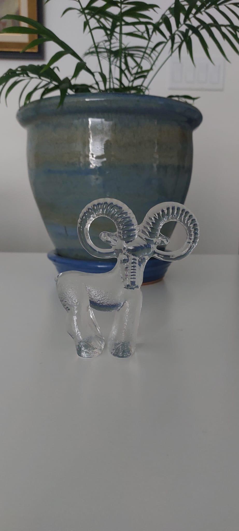 Vintage Kosta Boda Glass Ram Figurine – Zoo Series by B. Vallien