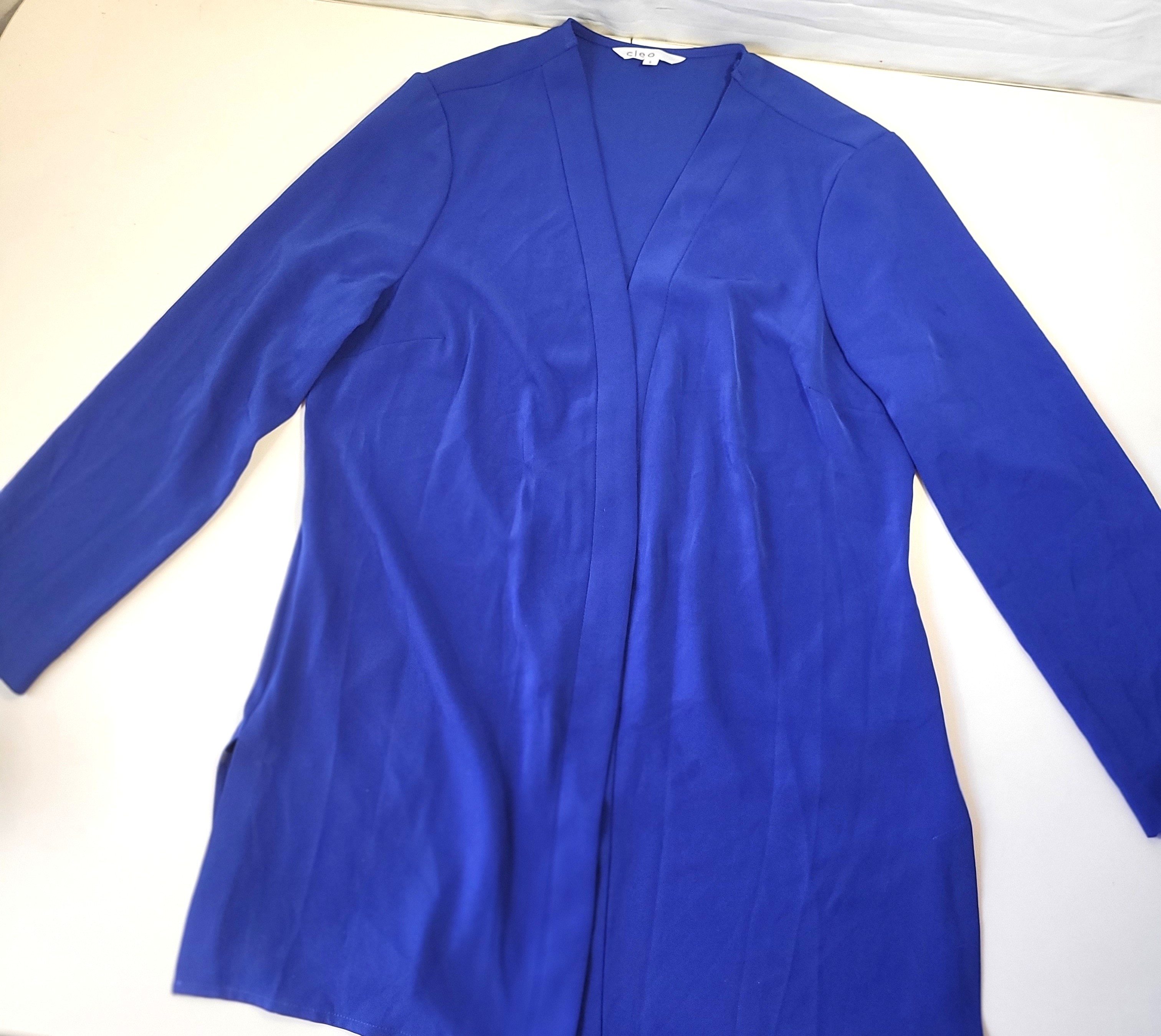 Cleo Royal Blue Open Front Cinched Back Cardigan Blouse Large