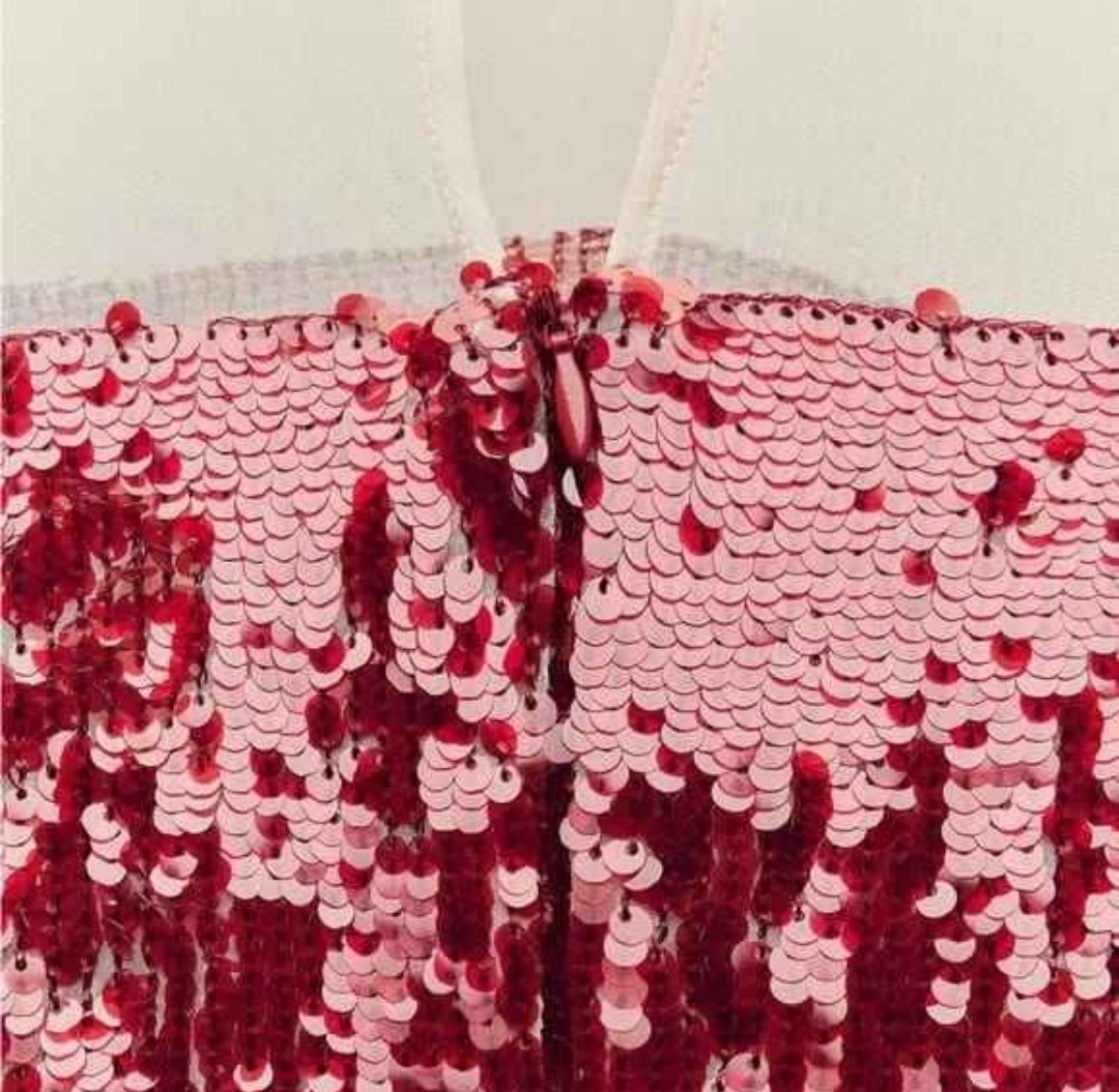 Zara ZW Collection Sequinned Chiffon Dress in Red - photo 5