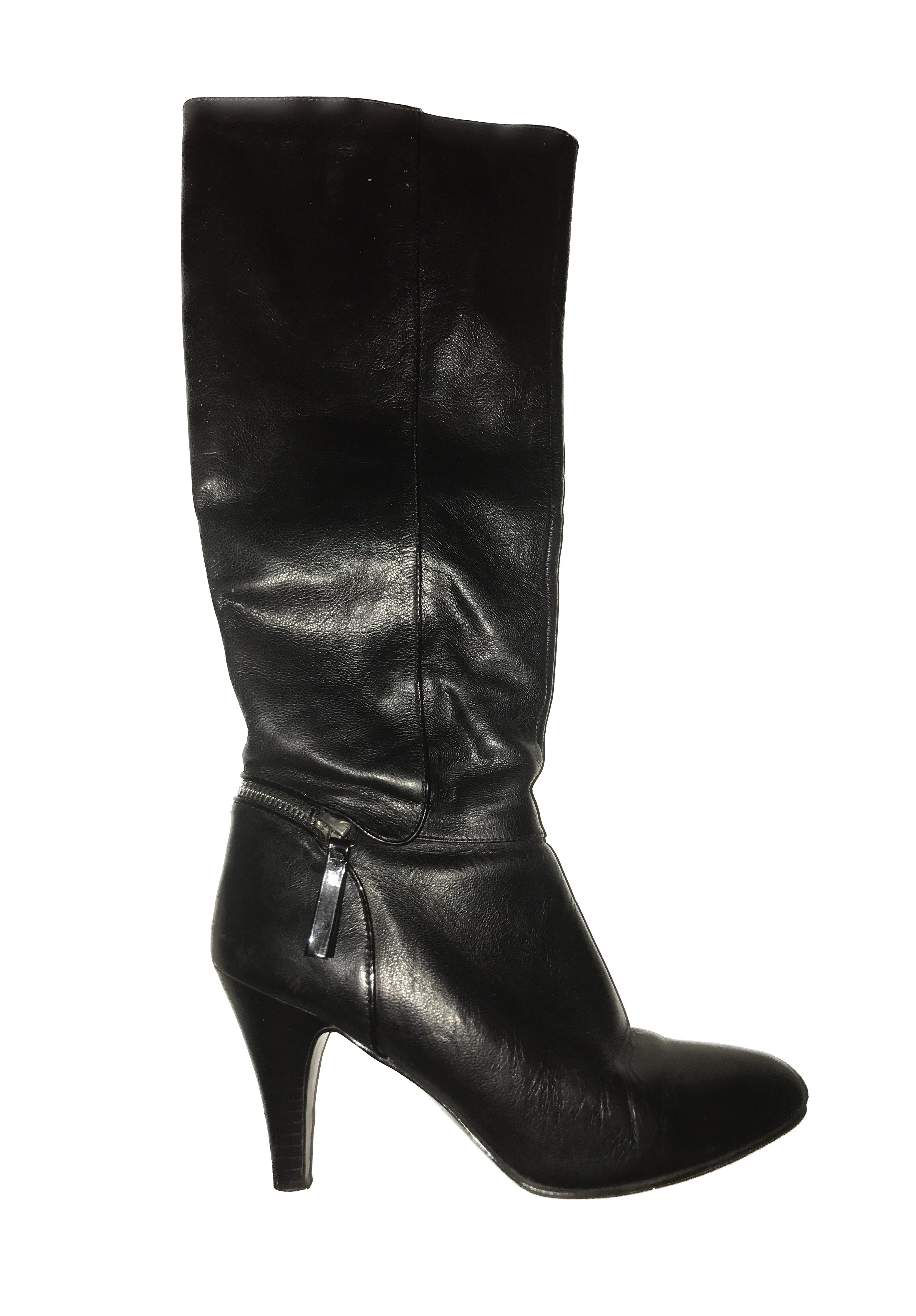 Nine West Black Leather Tall Boot Heels