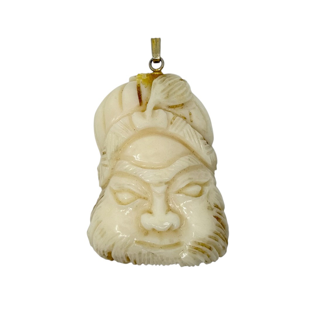 Vintage Chinese Angel Skin Coral Asian man pendant - GM1221 - photo 2
