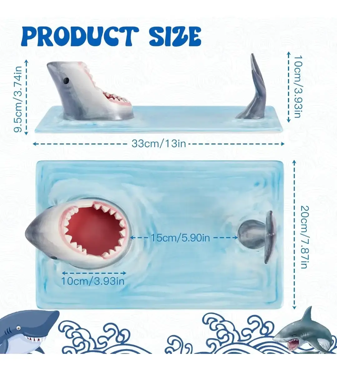 Shark Sushi Plate - Ceramic Serving Tray with Chopstick Rest - photo 2