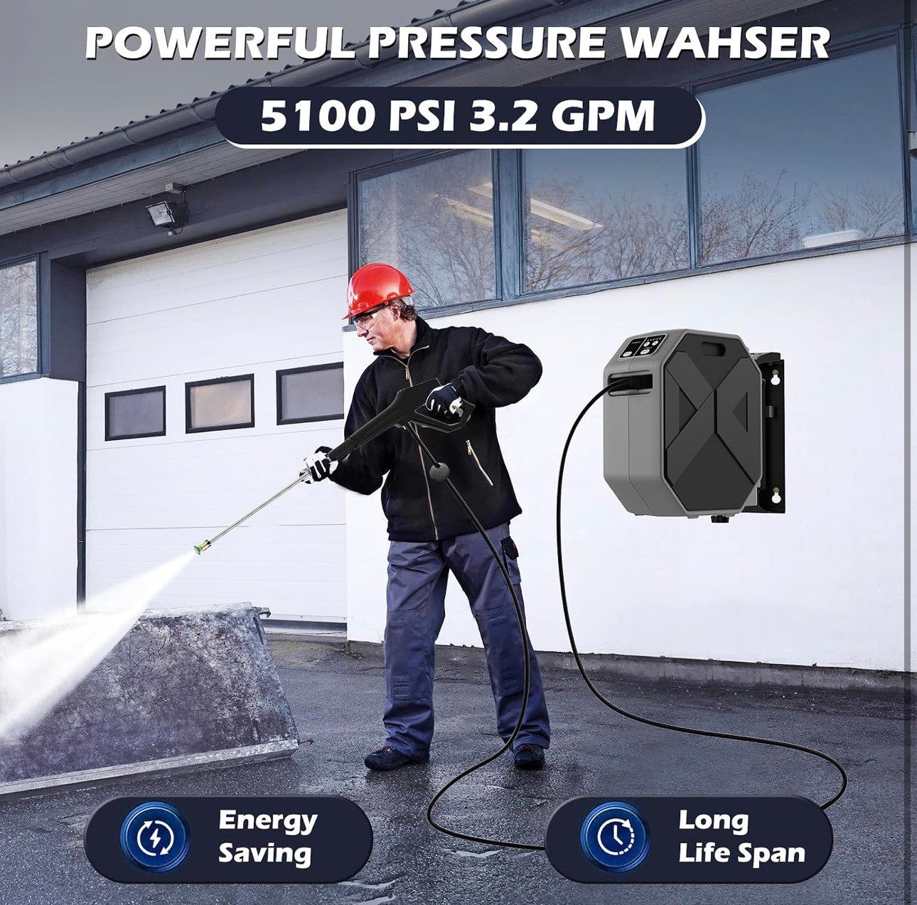 NEW: Wall Mounted Power Washer 100ft 3500 PSI 2.2 GPM Adjustable - photo 4