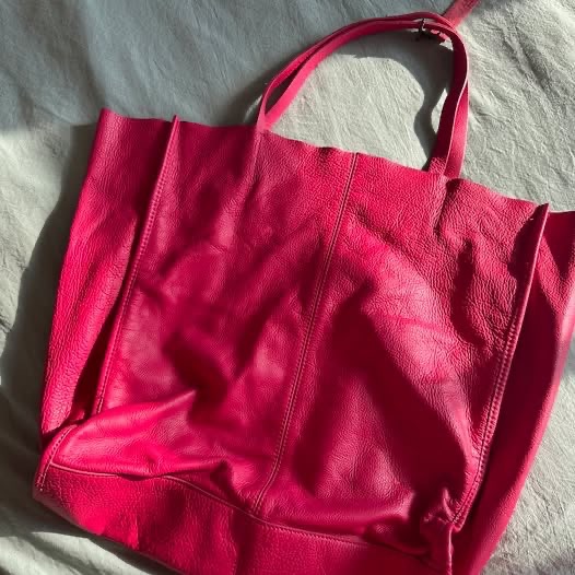 Large Genuine Leather Pink Tote Bag | Work, Travel & Everyday