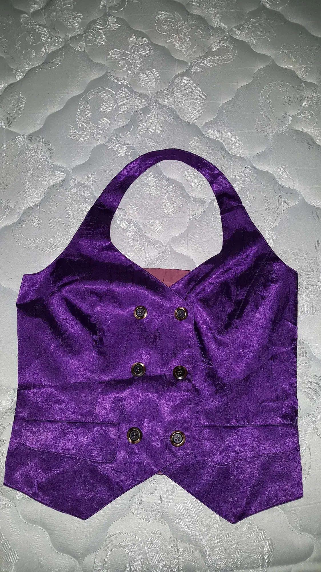 Shiny Purple Double Breasted Vest w/Tie Back & Actual Pockets