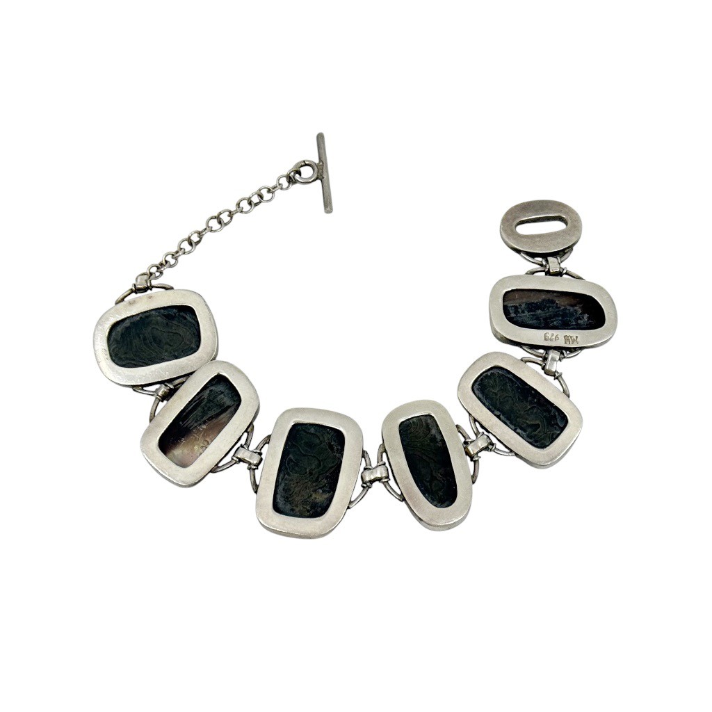 sterling silver abalone pearl shell link bracelet - photo 5