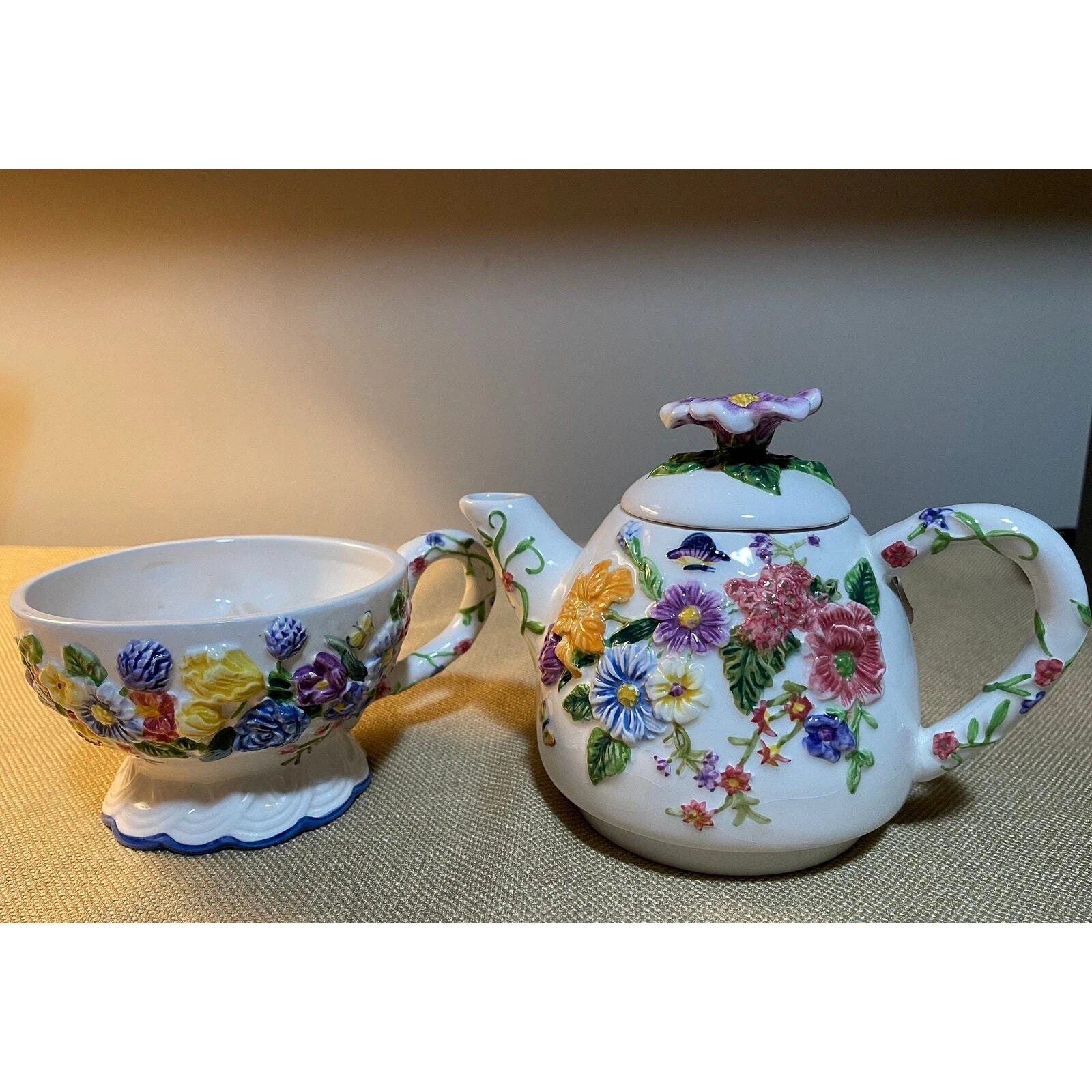 Bella Casa by Ganz Ceramic Floral Teapot and Cup