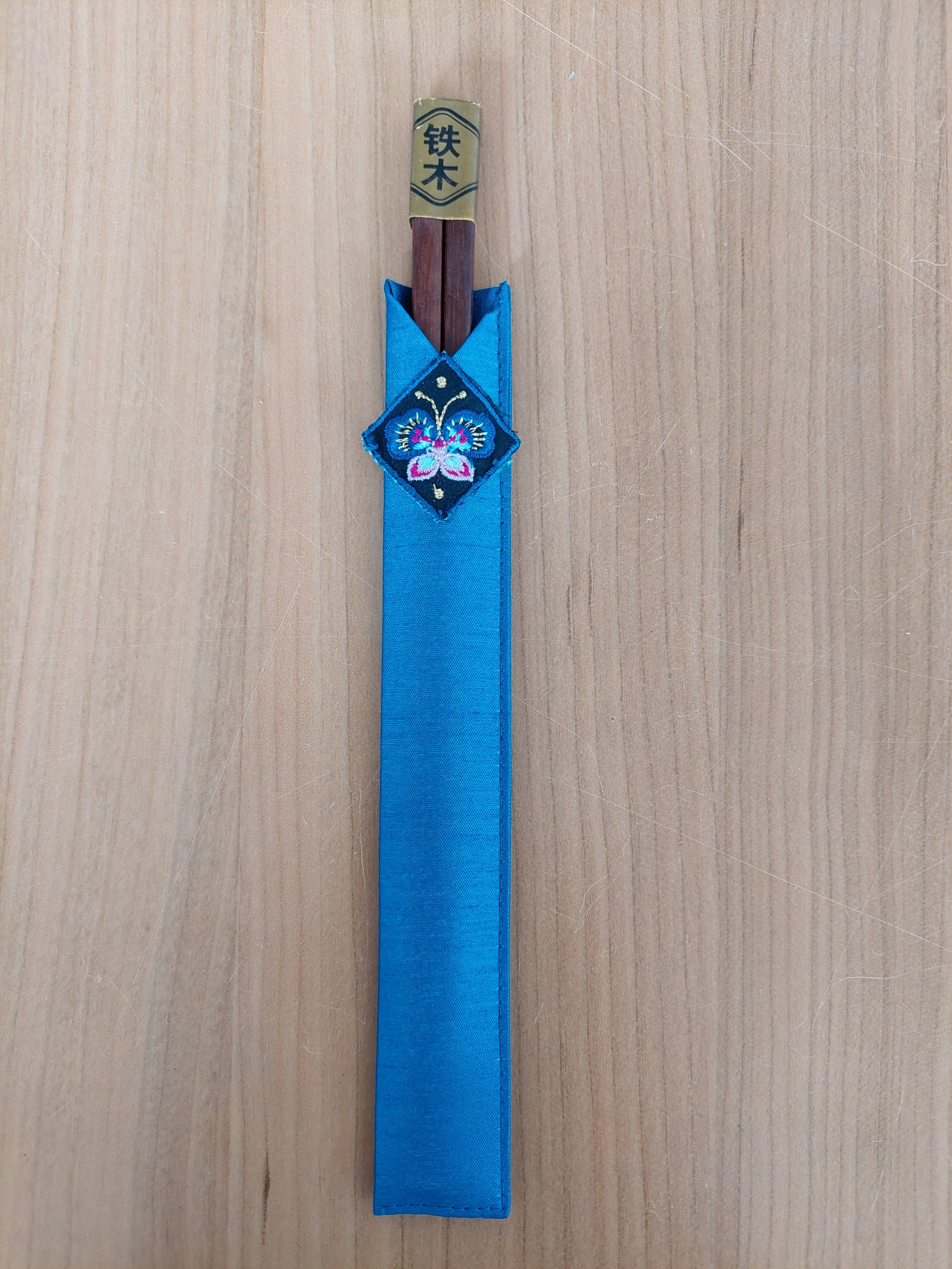 Wooden Chopsticks Blue Butterfly Pouch - photo 4