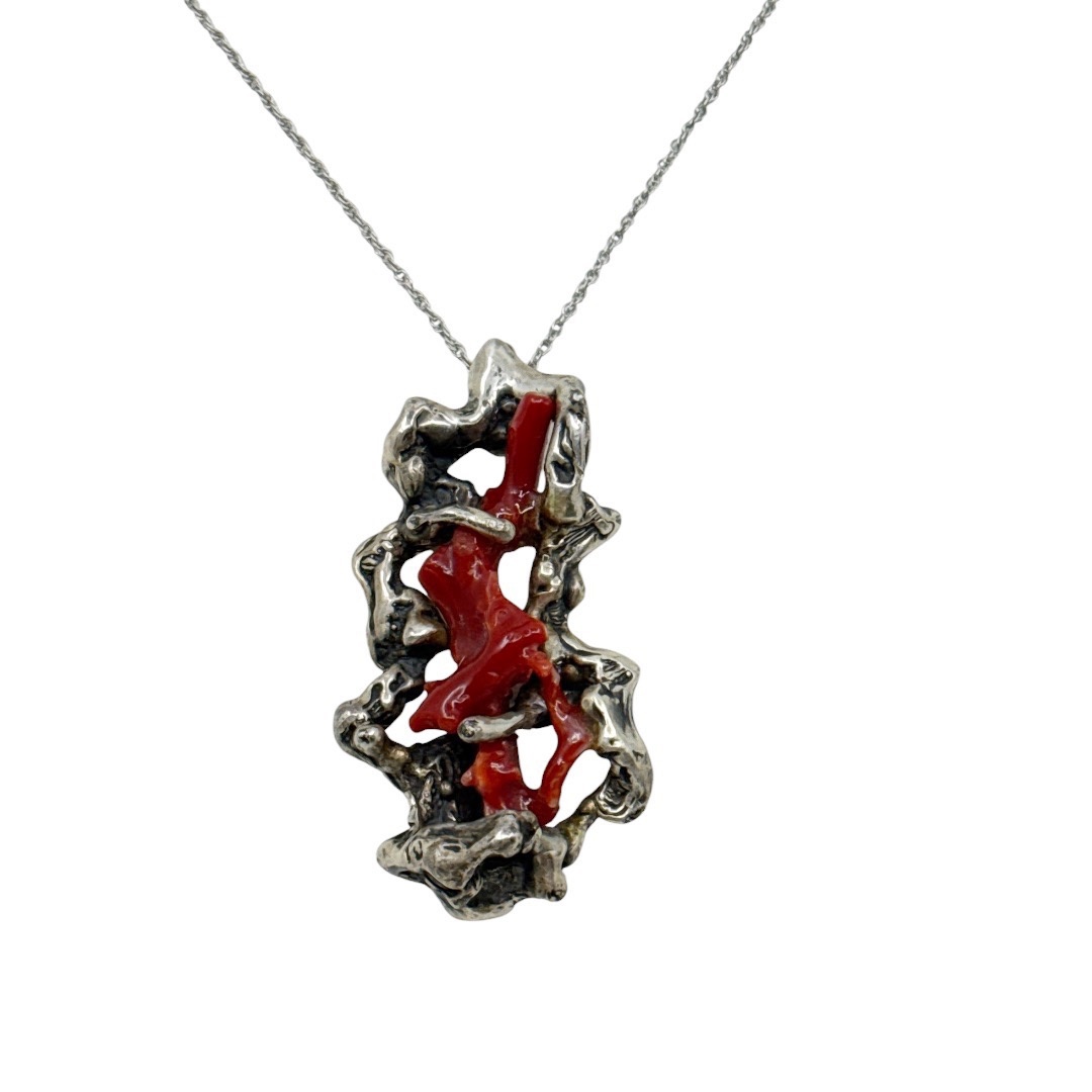 Abstract 925 sterling silver mediterranean coral pendant - photo 3