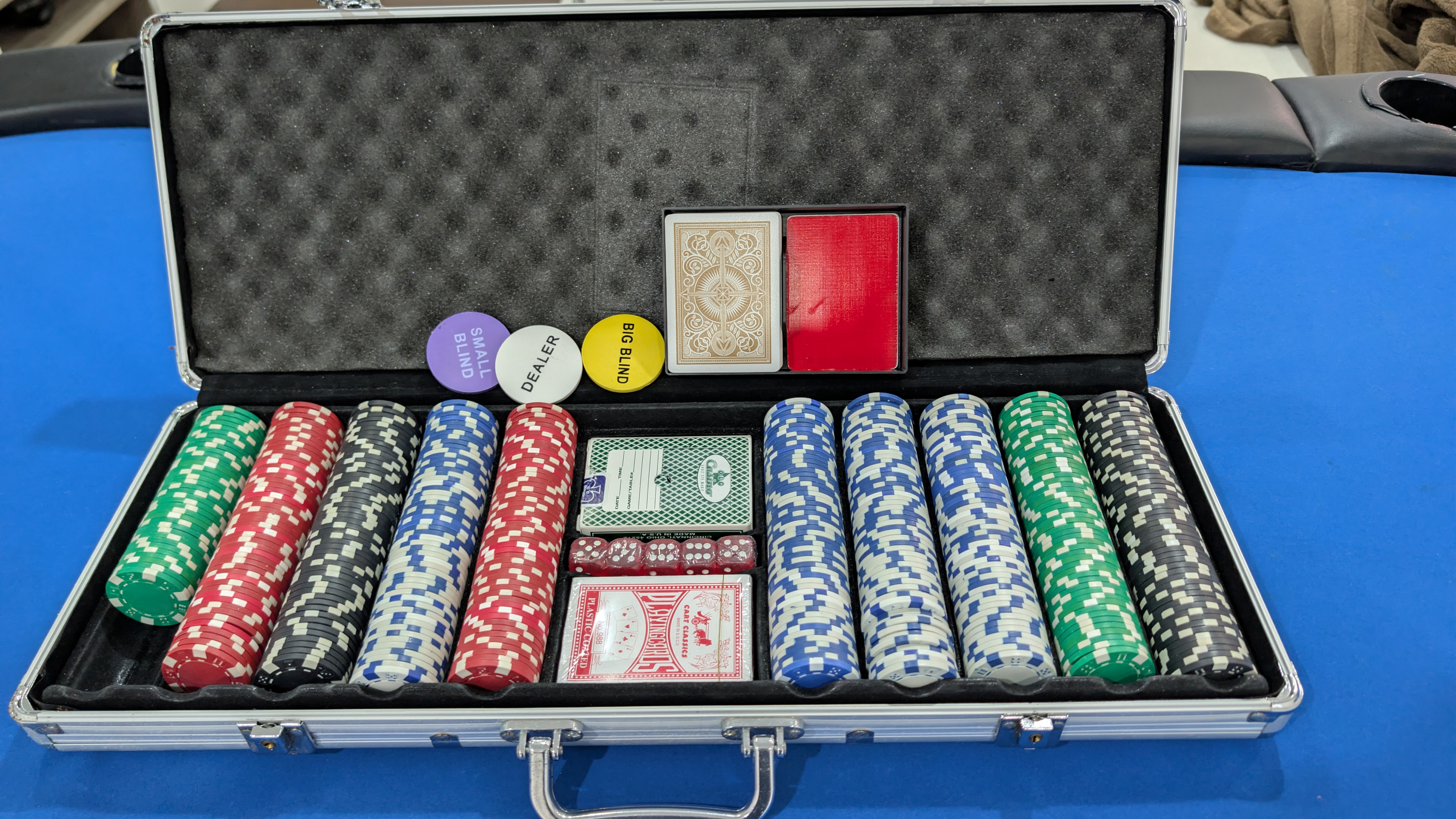 Poker Chip Set – Aluminum Case, Cards, Dice & Dealer - $40