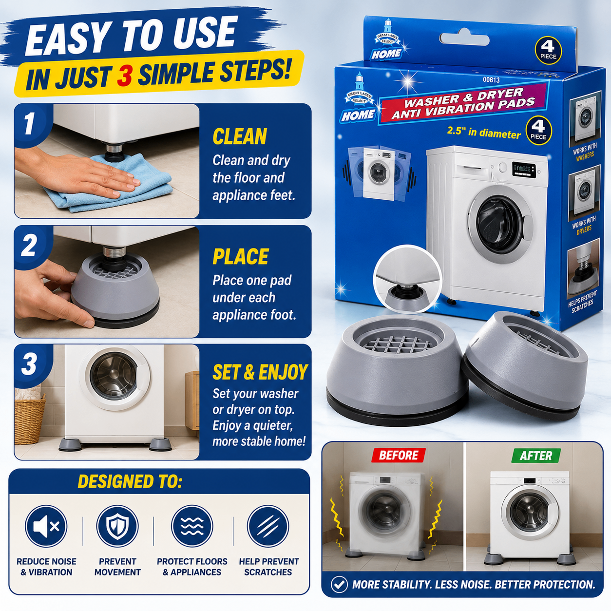 Washer & Dryer Anti Vibration Pads | 4 Pack | - photo 3