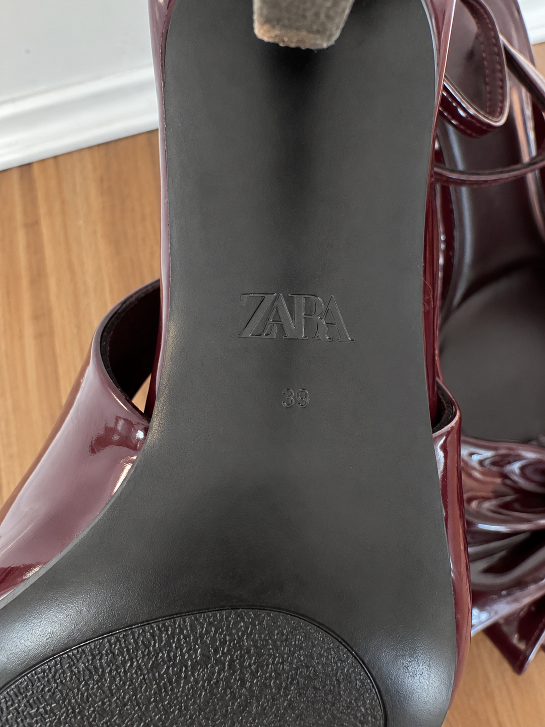 Zara Burgundy Patent Bow Slingback Heels – Women's Size 39 - photo 2