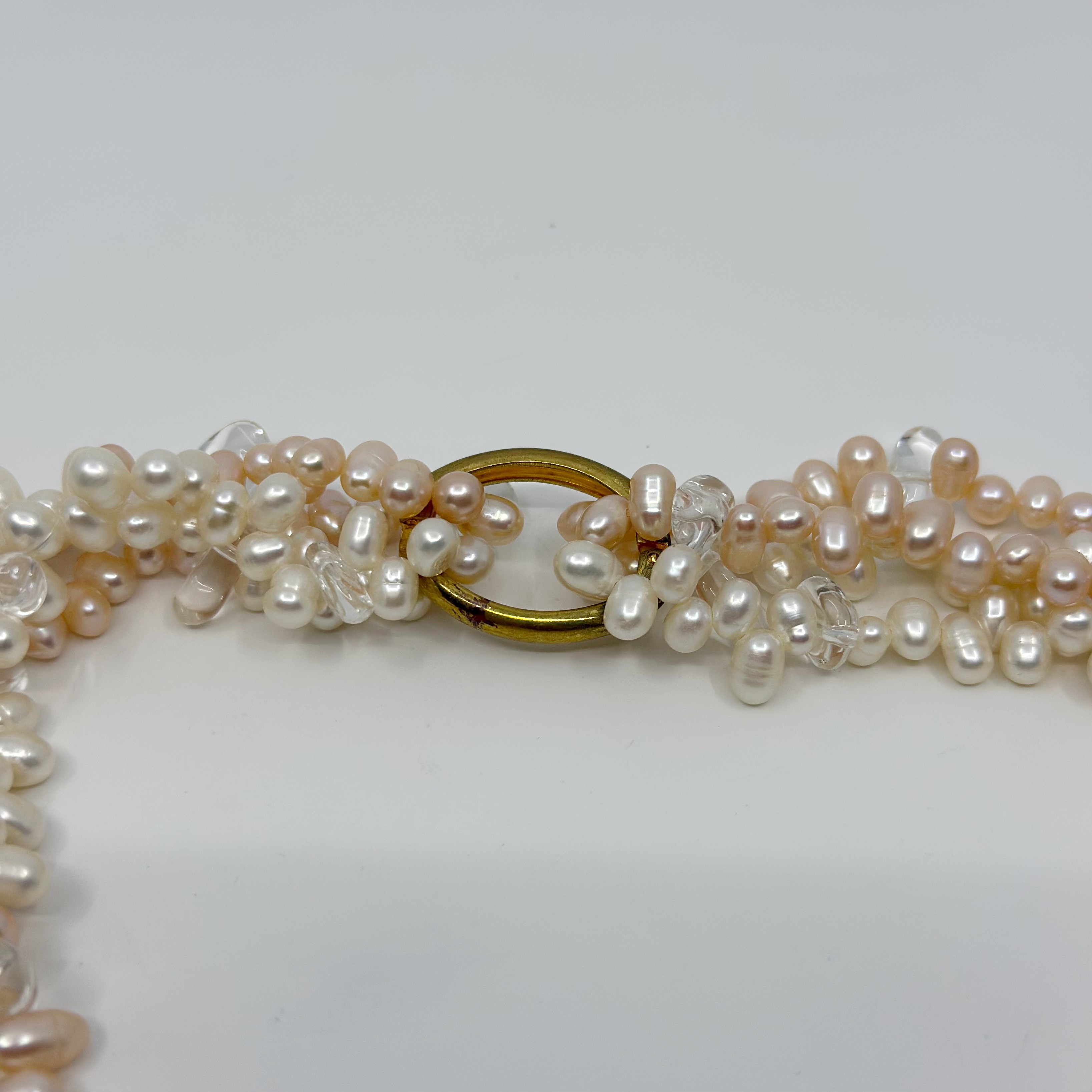 Gold Tone cultured pearl & quartz Torsade necklace - photo 4