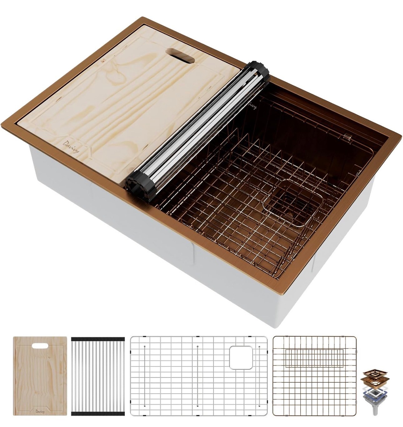 Kitchen Sink 32x22x9" Rose Gold Stainless Double Bowl 16 Gauge