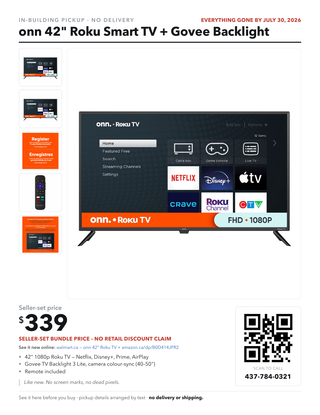 onn 42" 1080p Roku Smart TV + Govee Camera-Sync Backlight