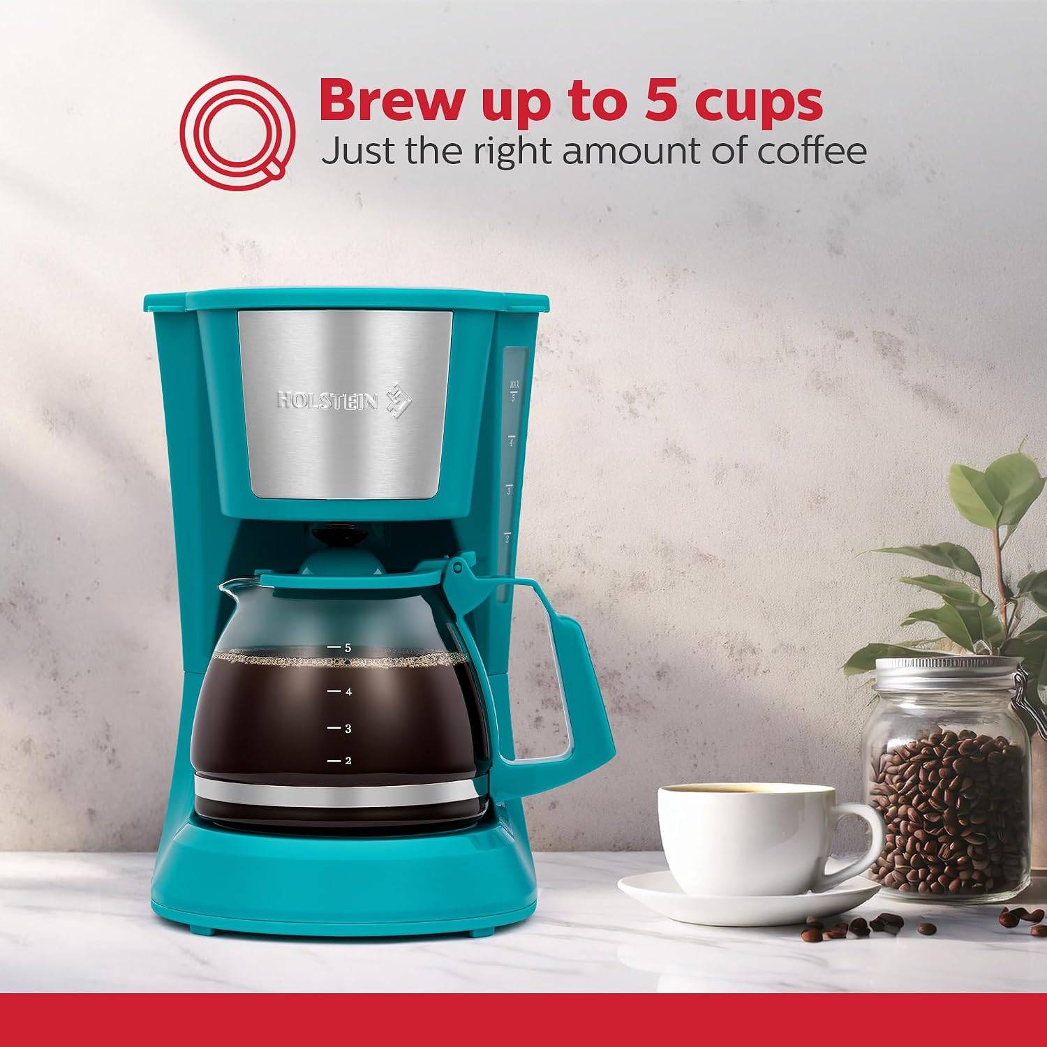 Holstein Housewares 5-Cup Coffee Maker – Teal - photo 2