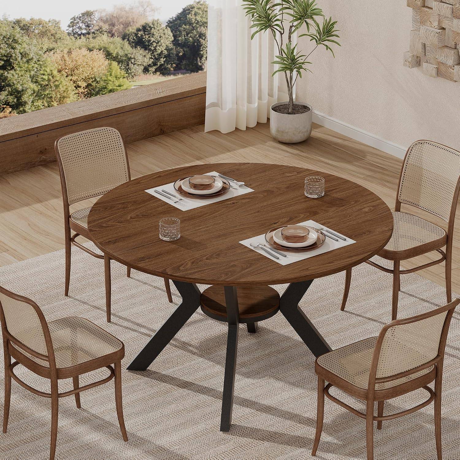 42" Round Wooden Dining Table for 4 with Storage Shelf BNIB - photo 2