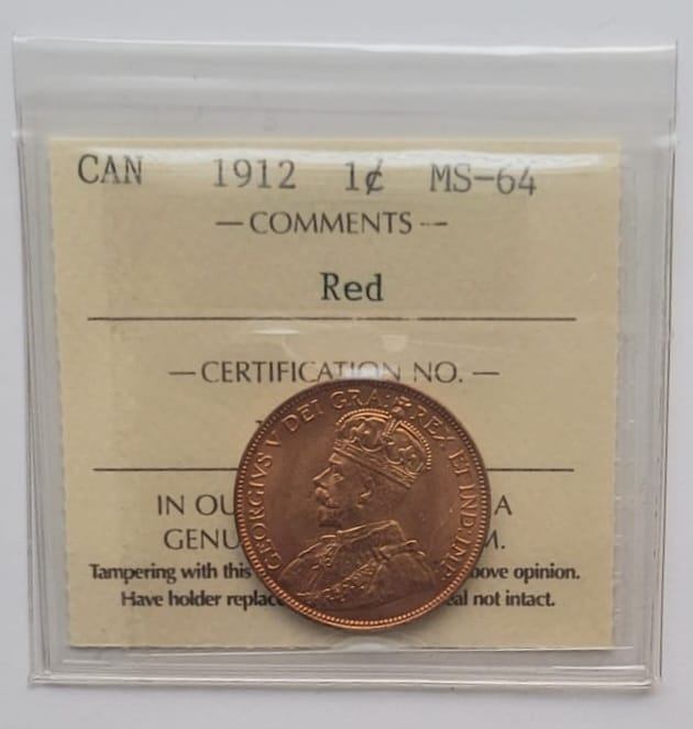 1912 Canada Large Cent King George V ICCS MS64 Red Certified