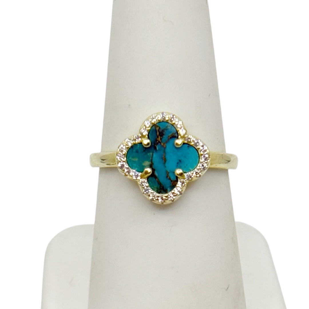 Gold Vermeil sterling silver turquoise clover ring - photo 2