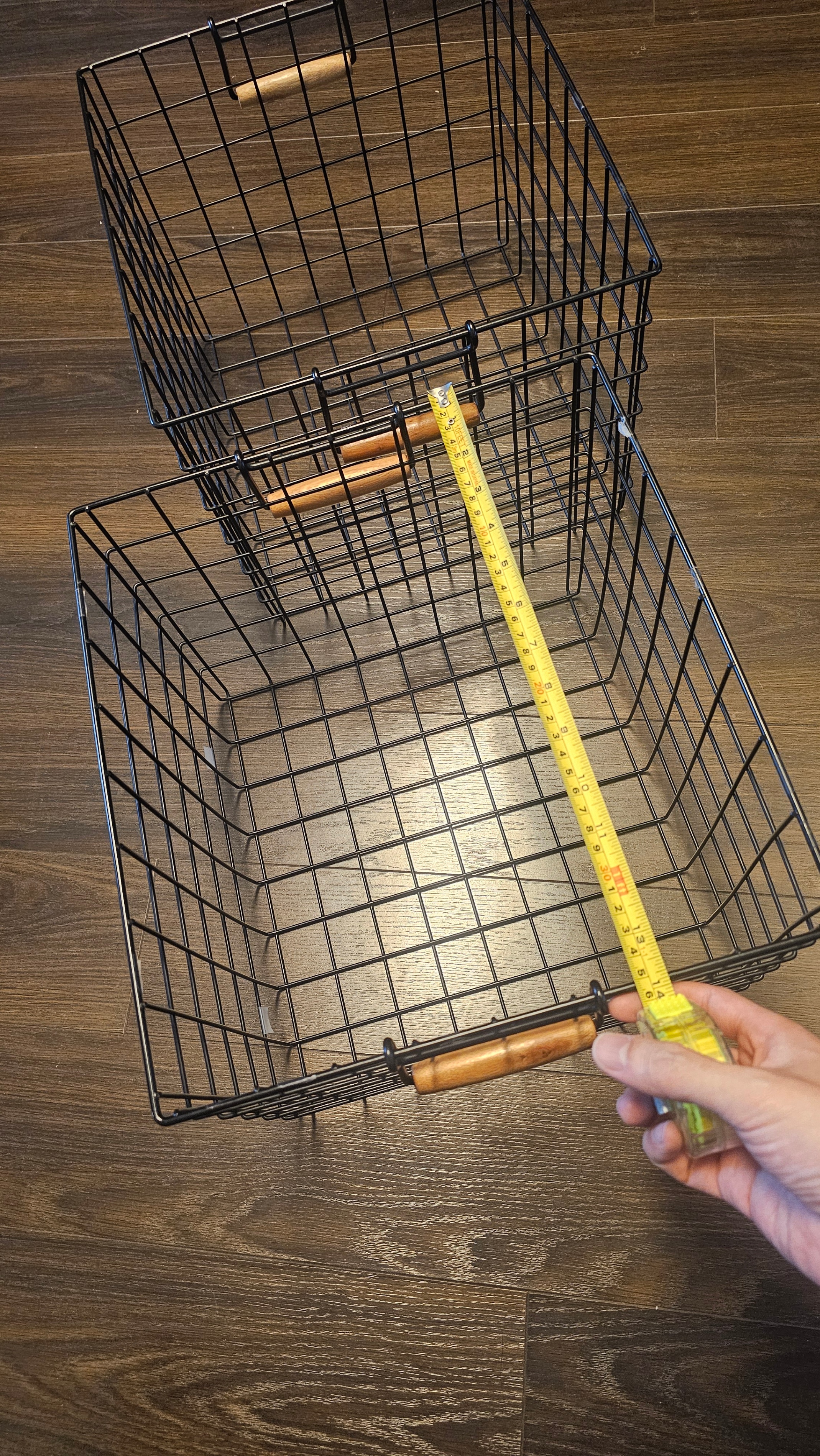 2 x Black Wire Storage Basket, Large with Wooden Handles - photo 3