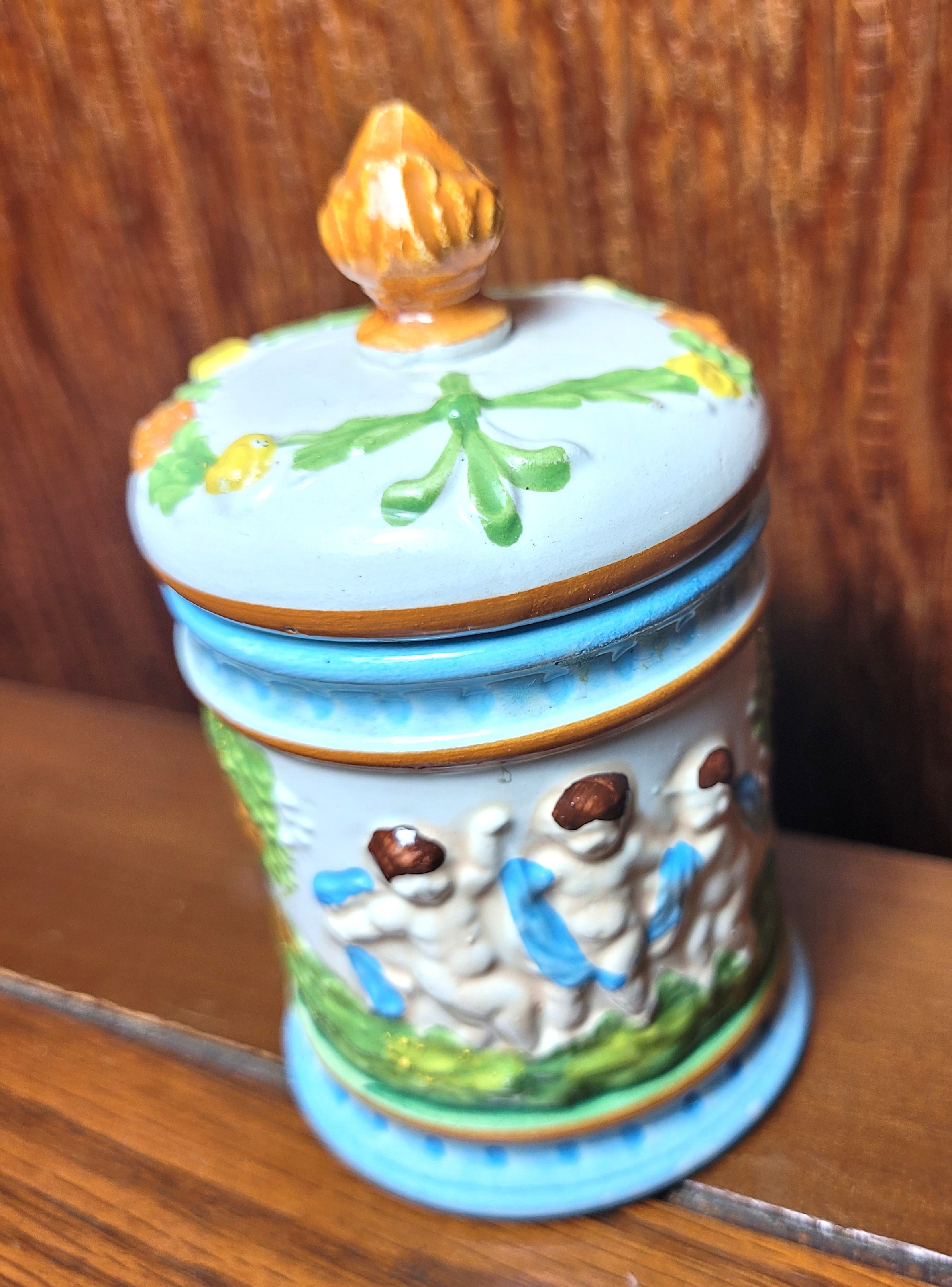 1965 Italian Ceramic Cherub Putti Lidded Jar | Hand Painted - photo 5
