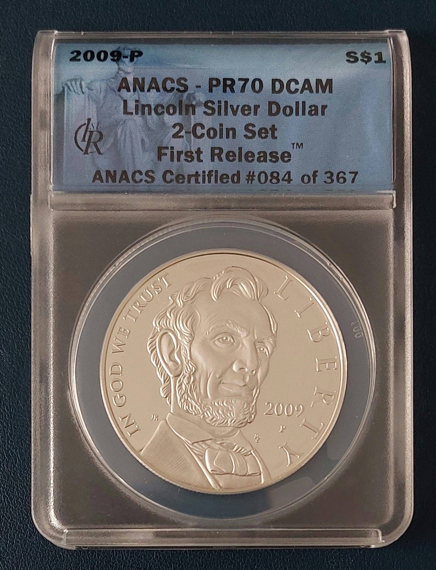 2-Coin 2009-P Lincoln Silver Dollar Set - ANACS MS70 & PR70 DCAM - photo 5