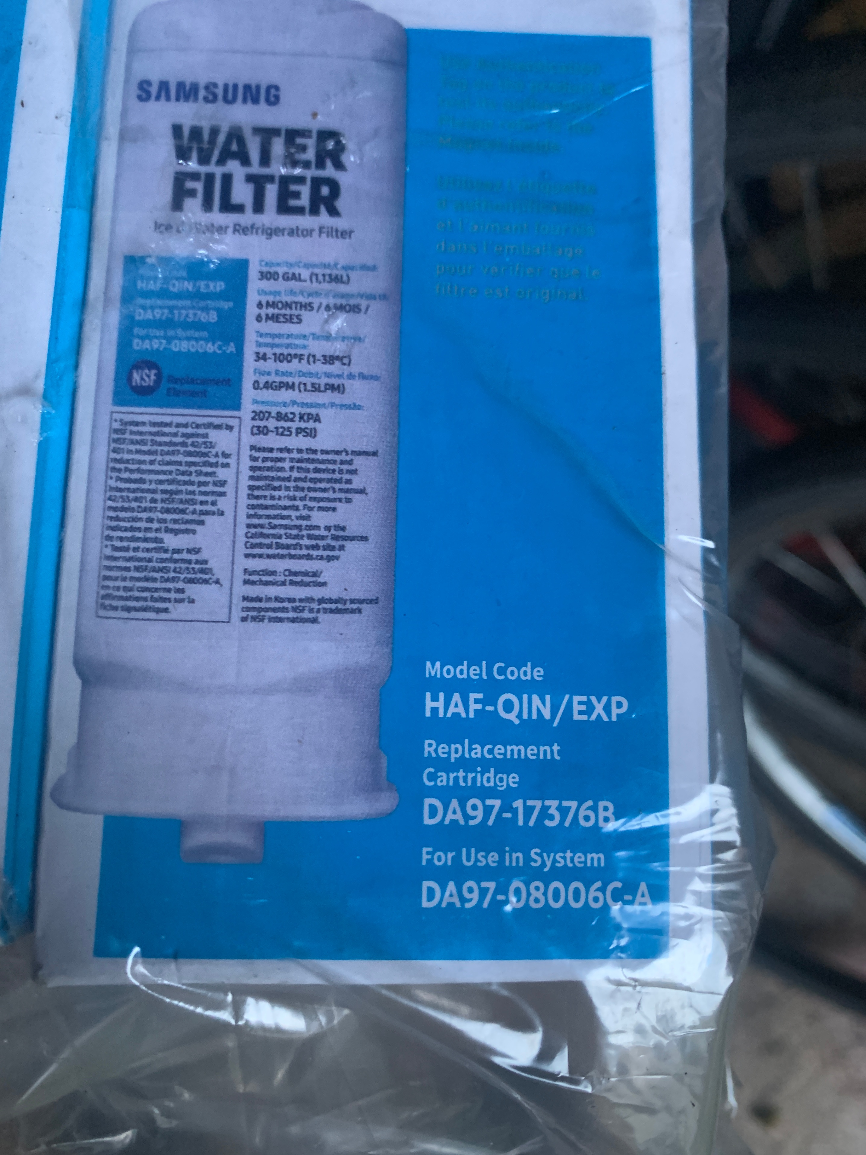 DA97-17376B Samsung HAF-QIN/EXP Fridge Water Replacement Filters - photo 2