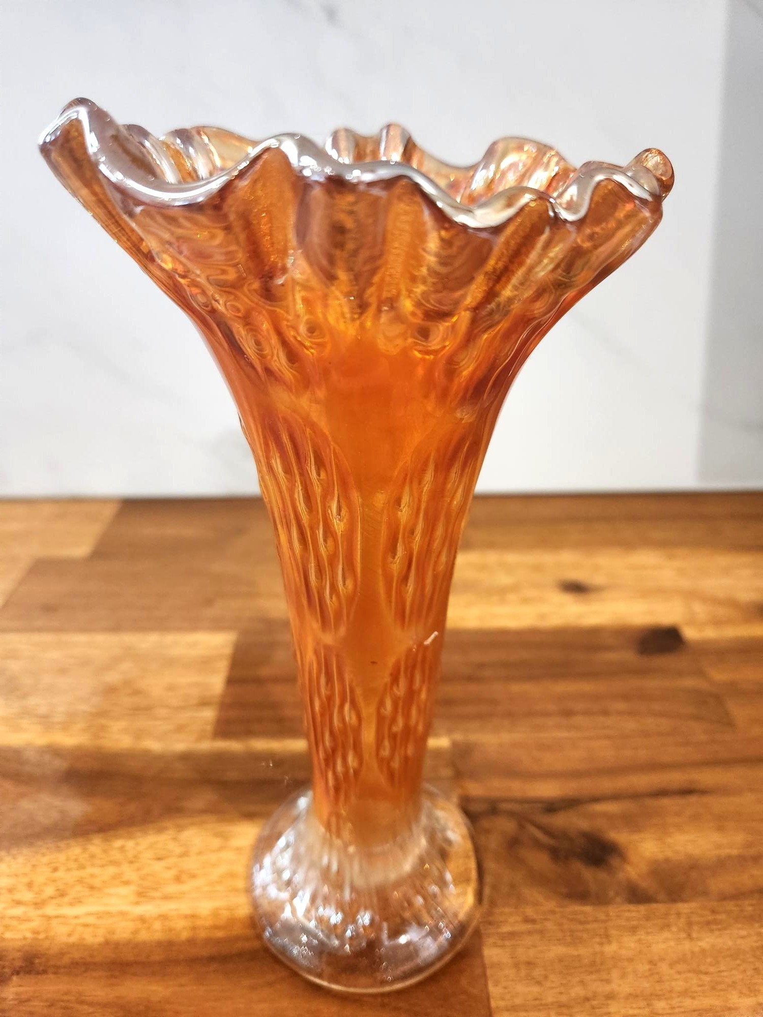 Fenton Marigold Carnival Glass Swung Glass Vase, "April Showers" - photo 3