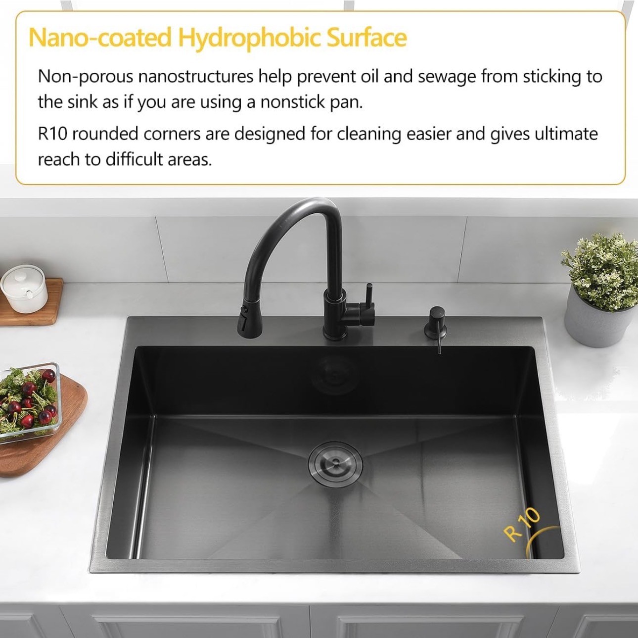 Kitchen Sink 33x22x10" Black Stainless Steel 16 Gauge Noise Redu - photo 4