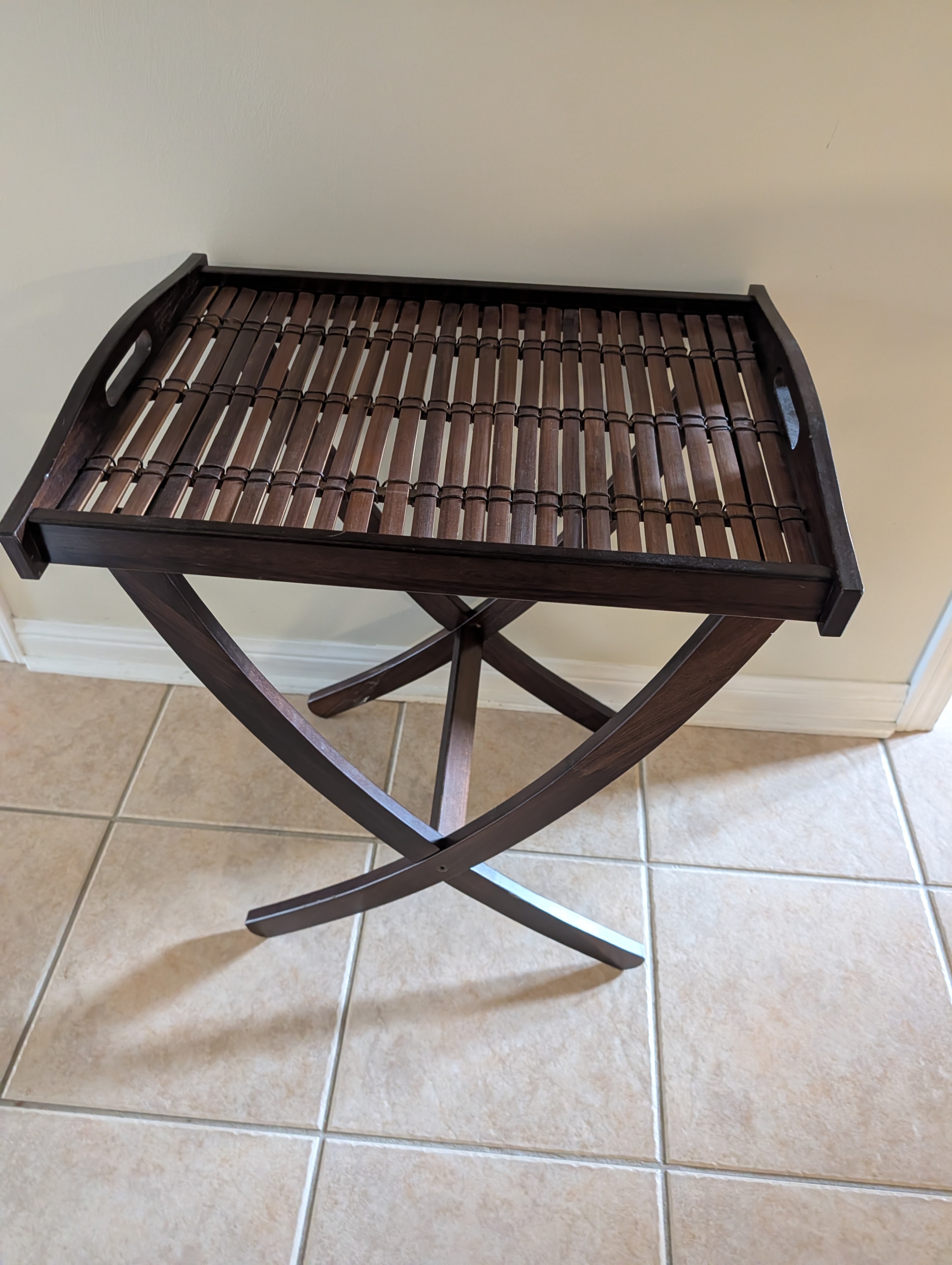 Wooden Folding Slatted Side Table - photo 3