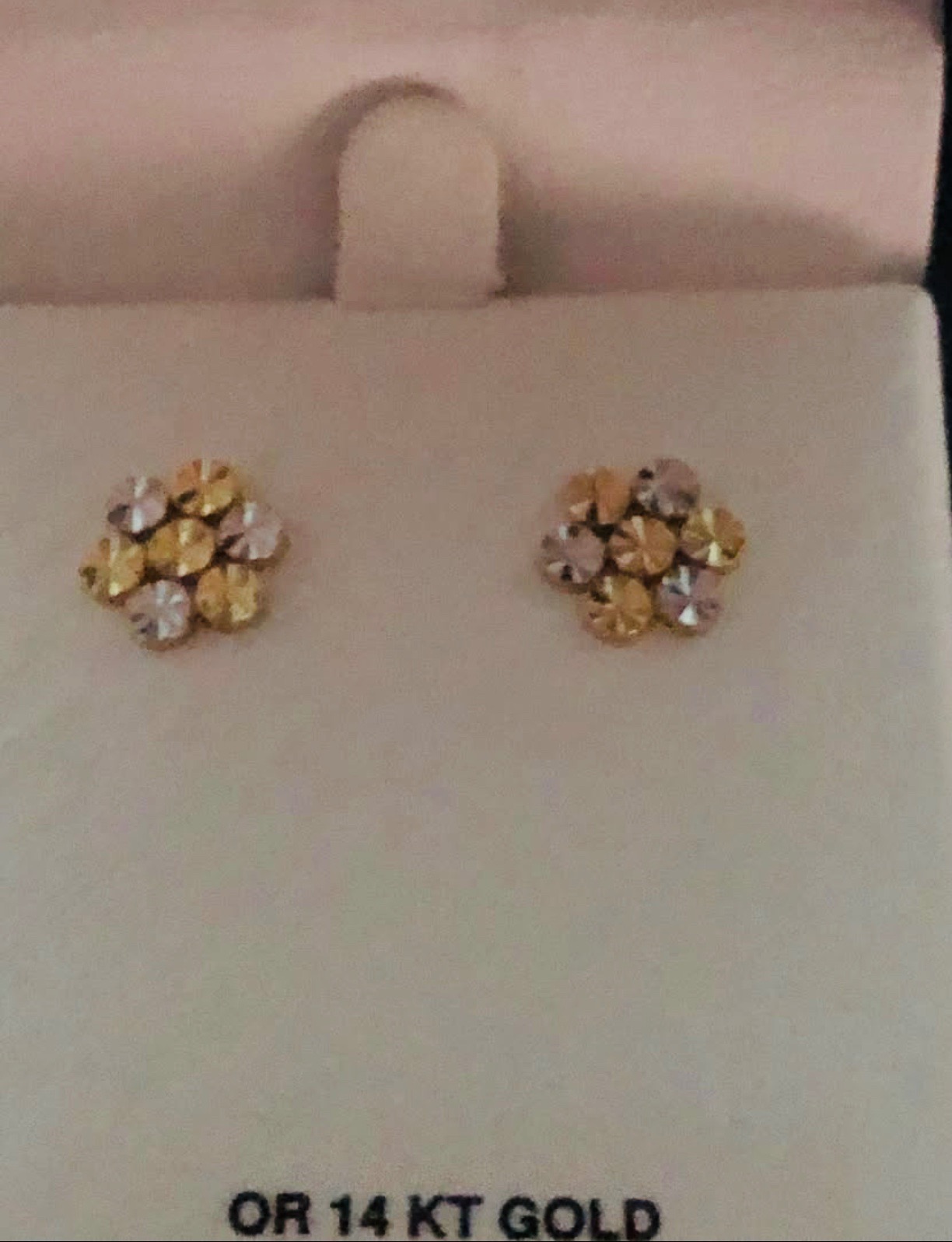 14K Gold -  White and Yellow Cluster Flower Earrings - photo 2