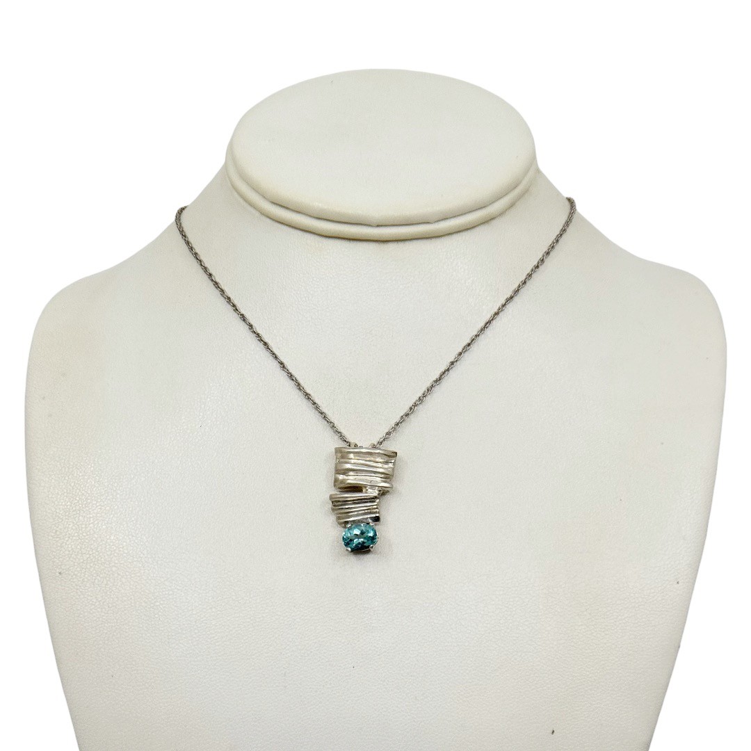 Modernist 925 sterling silver blue topaz pendant - photo 3