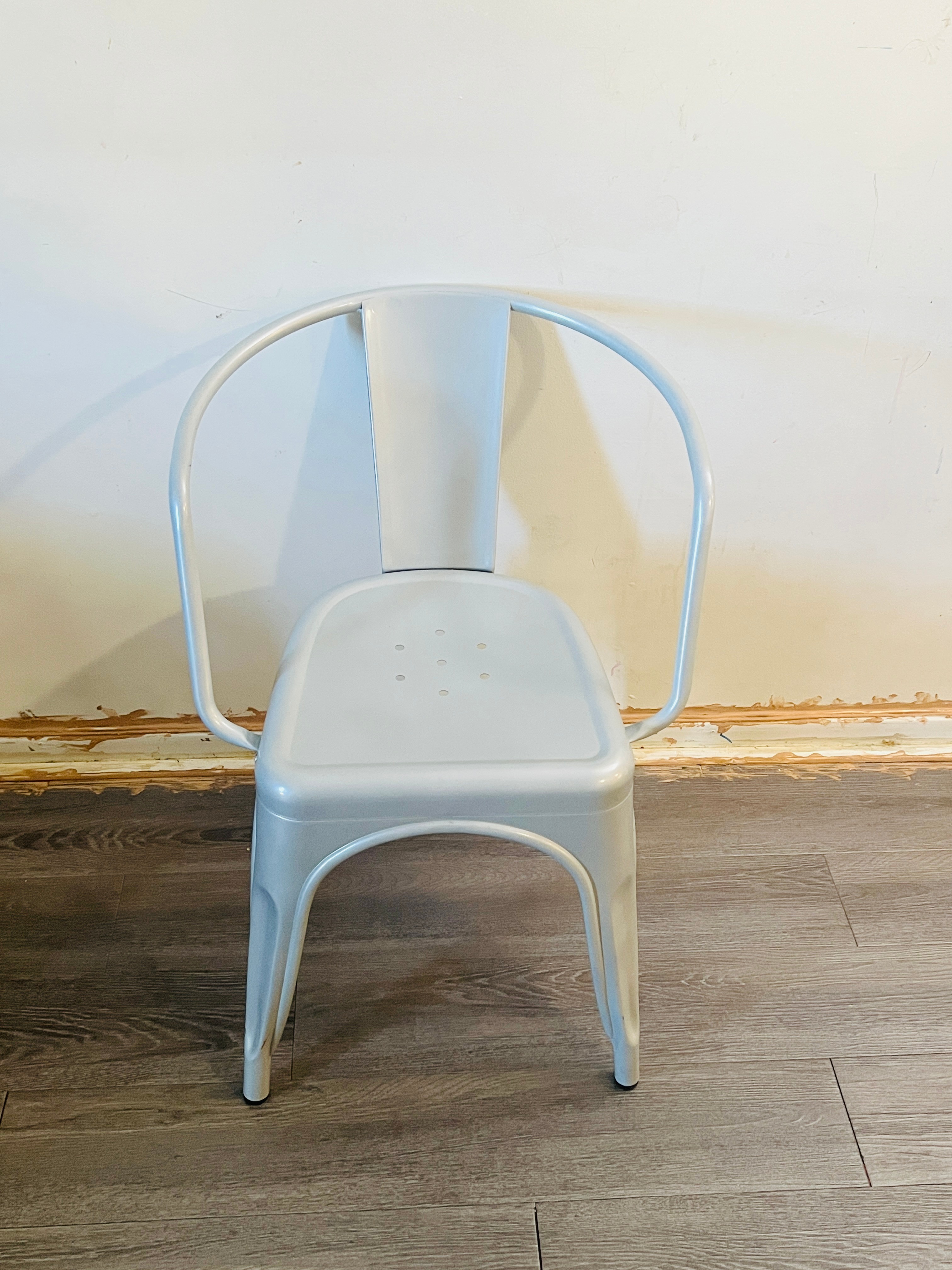 Clear coated metal indoor stackable chair furniture