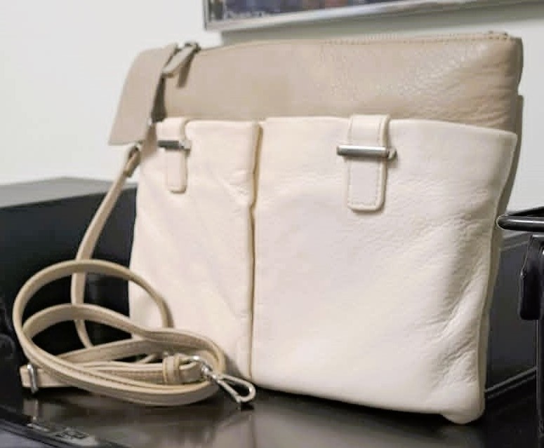Authentic Danier 2Tone Genuine Leather Crossbody Bag Cream Taupe - photo 4