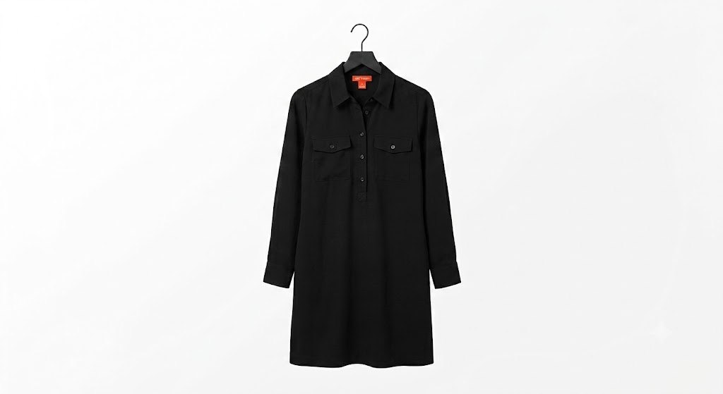 Joe Fresh Black Long Sleeve Button Front Shirt Dress Side Slits