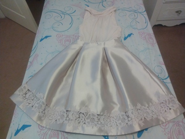 Pink Satin Dress with Lace Trim