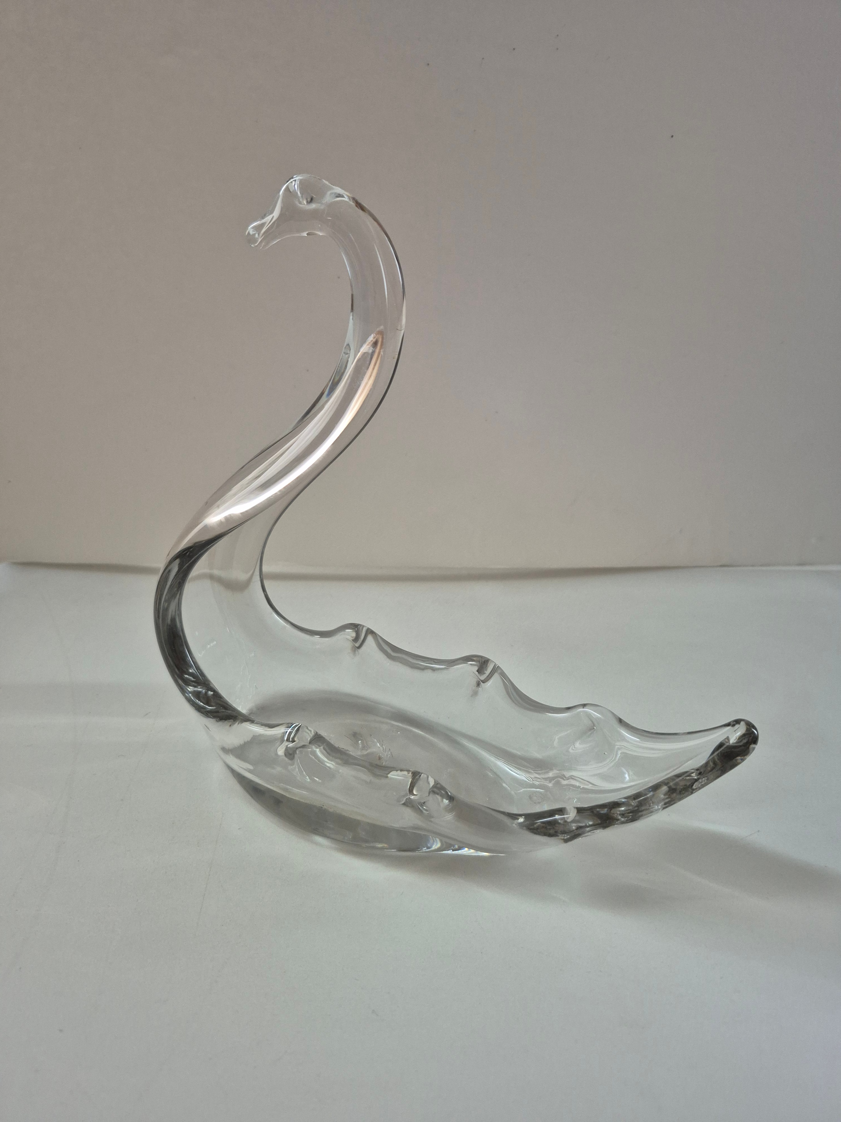 Large Vintage Mid-Century 8” Clear Art Glass Swan Bowl/Dish