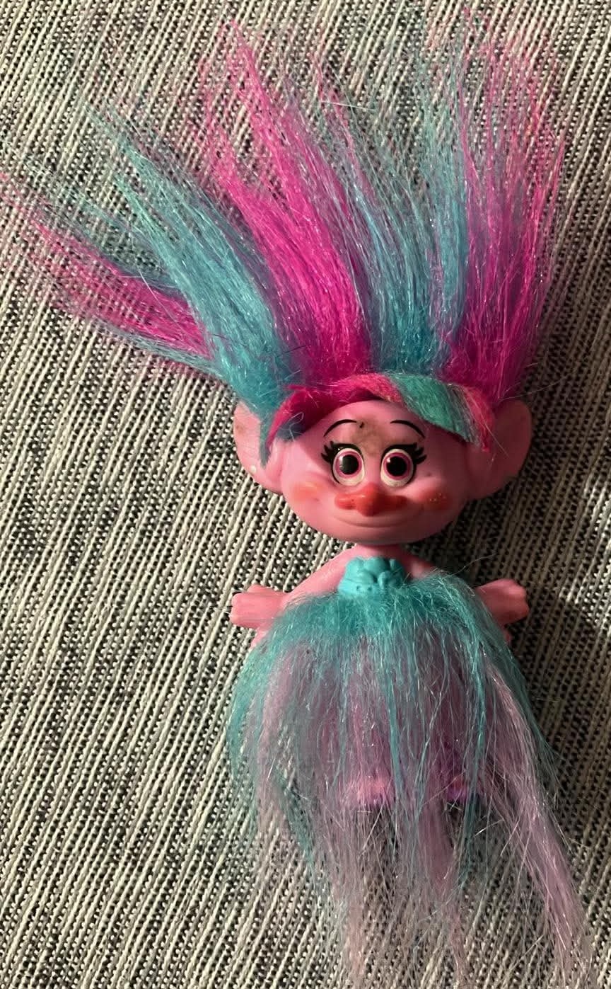 Trolls Poppy Figure Two Tone Hair Pink and Blue Tulle Dress - 3"