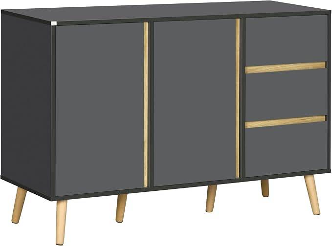 HOMCOM Sideboard Buffet Cabinet - Dark Grey, 3 Drawers 2 Doors - photo 3
