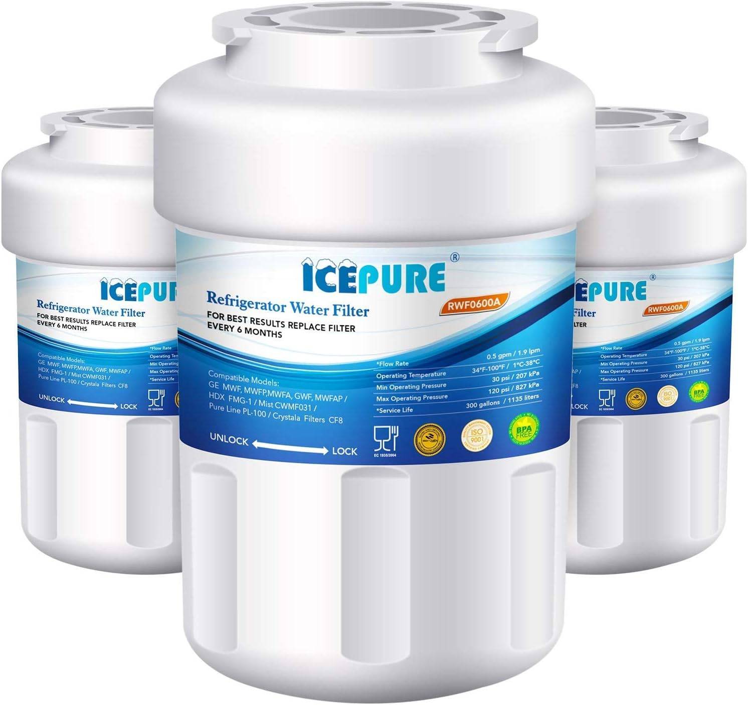 Icepure Replacement Refrigerator Water Filter for GE - 3 Pack