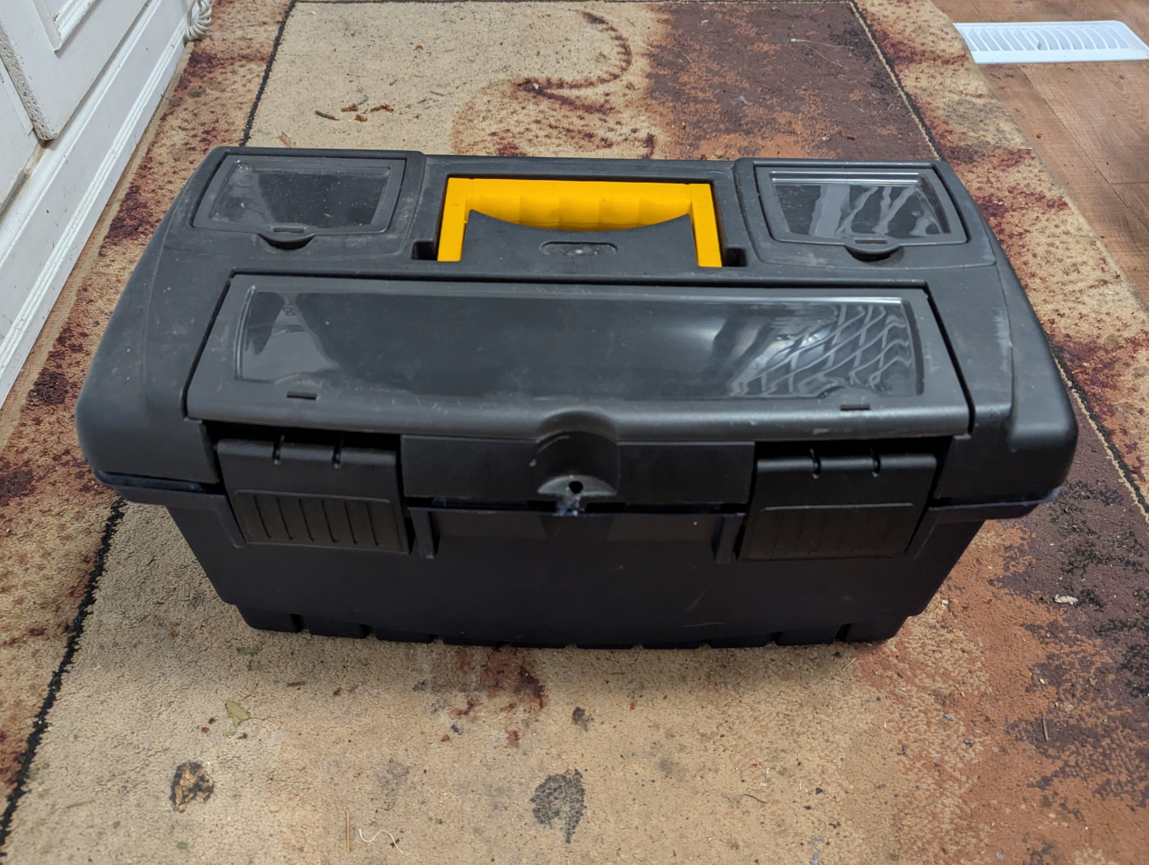 Black Plastic Tool Box w/ Yellow Handle